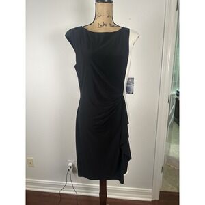 Chaps Sleeveless Black With White Dress- Draped waist Size L NWT